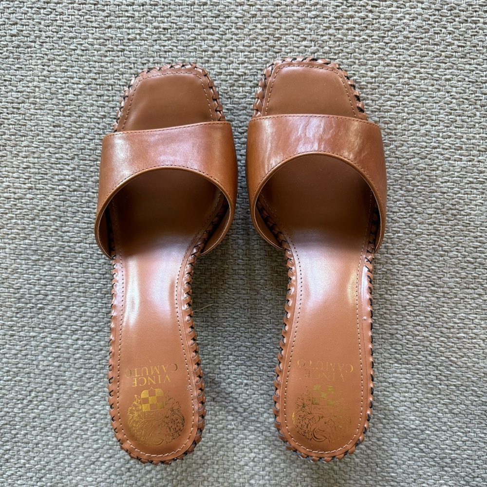 Vince Camuto Tan Leather Slide Sandals